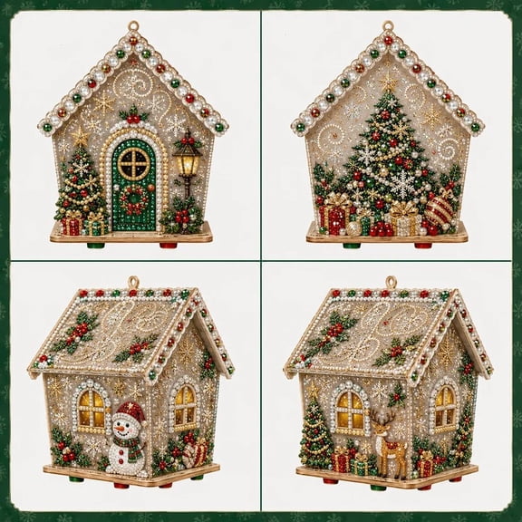 Aesthetic Xmas 3D Pearl Art Kit - Miniature Wooden House DIY Hobby Puzzle, Calming Stress Relief Creative Craft for Adults, Snowy Tree
