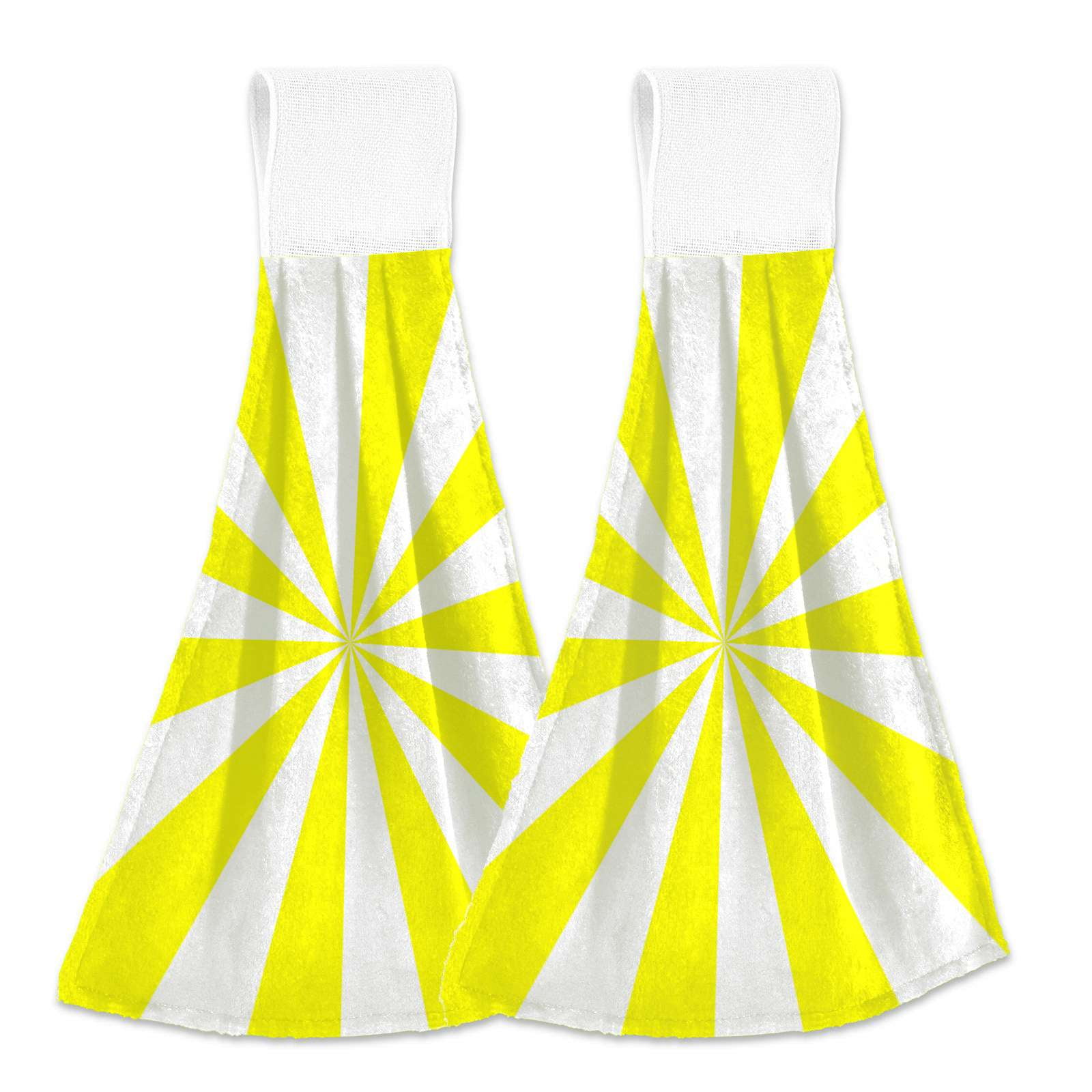 Aesthetic Yellow and White Sunburst Hanging Kitchen Hand Towels Sets with Loop Hand Towels ...