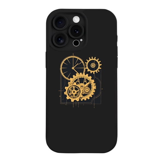 Aesthetic iPhone 15 Pro Case - Lightweight Yellowing Resistant with Intricate Golden Gears & Clock Face Design