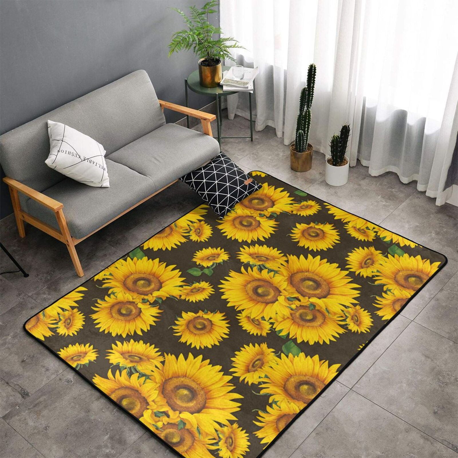Aesthetic sunflower leaf black Area Rugs for Living Room Bedroom , 3x5