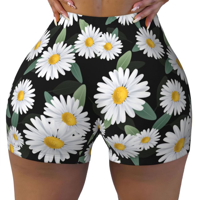 Aesthetic white Vintage sun flower Workout Shorts for Women Gym Yoga