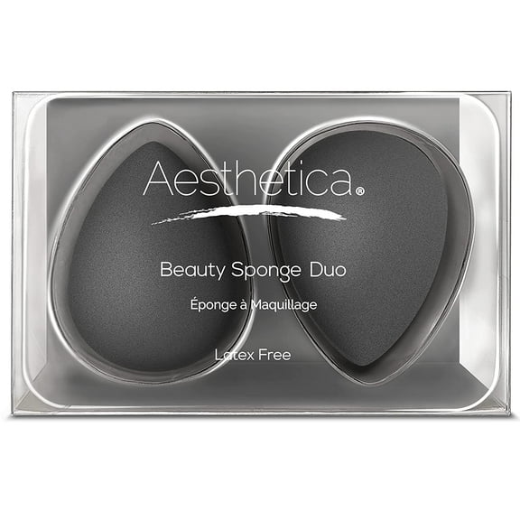 Aesthetica Cosmetics Beauty Sponge Blender - Latex Free and Vegan Makeup Sponge Blender - For Powder, Cream or Liquid Application (2 PACK) 2 Count (Pack of 1)
