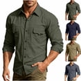 thumbnail image 1 of Aestivo Men's Collared Neck Long Sleeve Shirt, Multi-Pocket Solid Top, Casual Workwear Outerwear for Work Outdoor, Khaki M, 1 of 9