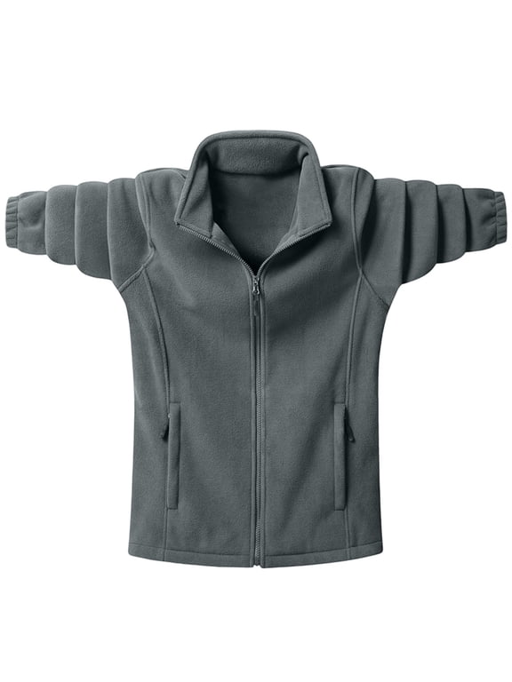 Men's Full Zip Fleece Jacket, Zip Up Fleece Coat, Full Zip Fleece Outerwear, Exterior Pocket for Casual Work Leisure, Dark Gray XL