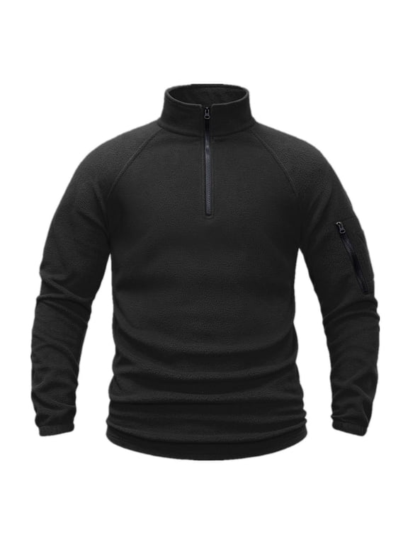 Men's Half Zip Fleece Jacket, Solid Pullover Coat, Outdoor Casual Outerwear for Work Leisure, Black S