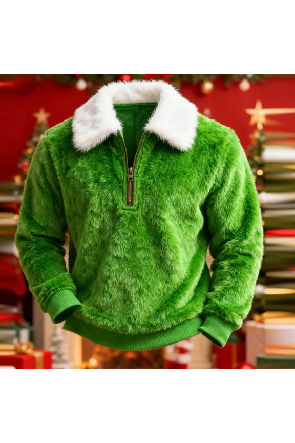 Men's Half Zip Funnel Neck Sweatshirt, Casual Leisure Pullover, Loungewear Long Sleeve Top for Vacation Work Leisure, Green S