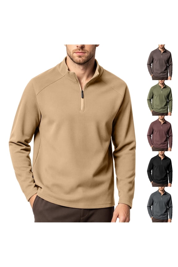 Men's Half Zip Mock Neck Top, Casual Long Sleeve Pullover, Solid Activewear Sweatshirt for Work Athleisure, Black XL