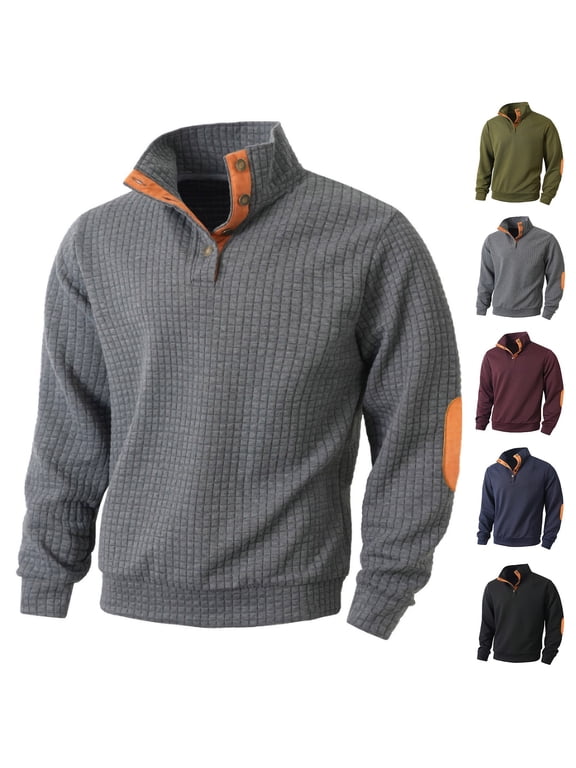 Men's Henley Neck Long Sleeve Shirt, Elbow Patch Pullover Top, Quilted Texture Blouse, Padded Embossed Button Activewear for Casual Work Vacation, Army Green 2XL