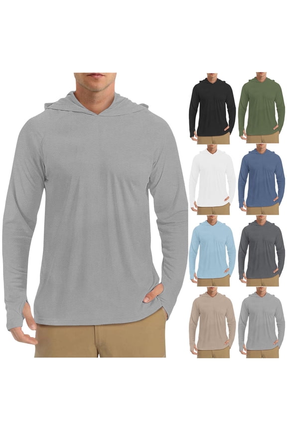 Men's Lightweight Hooded Pullover, Casual Activewear Top, Solid Outdoor Hoodie, Pull-on for Casual Outdoor Leisure, Gray M