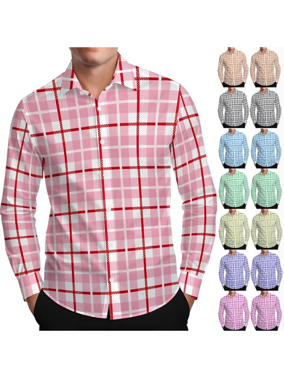 Men's Modern Fit Button Down Check Shirt, Casual Long Sleeve Collared Top, Leisure Check Shirt for Work Casual, Green 3XL