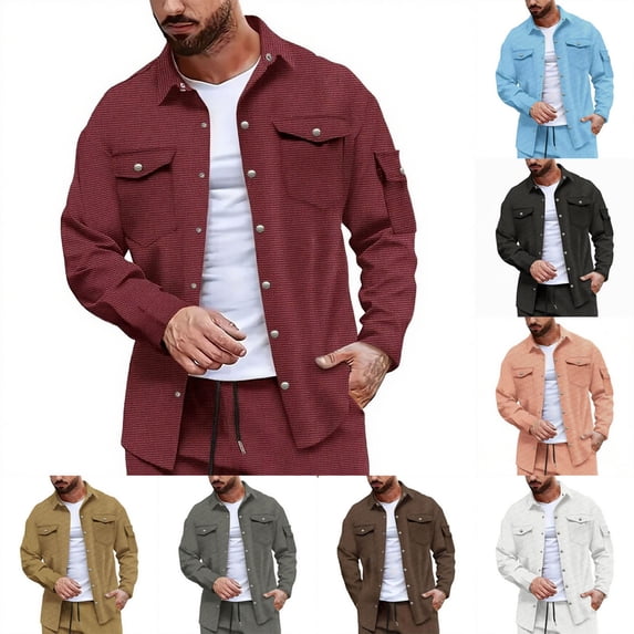 Aestivo Men's Multi-Pocket Utility Button-Down, Snap Front Workwear Top, Regular Fit Long Sleeve Shirt, Collared Point Collar with Exterior Pockets for Work Casual, Pink XL