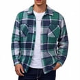 thumbnail image 1 of Aestivo Men's Plaid Collared Long Sleeve Shirt, Point Collar Casual Button Top, Multi-Pocket Relaxed Blouse for Work Outdoor Leisure, Green XL, 1 of 3
