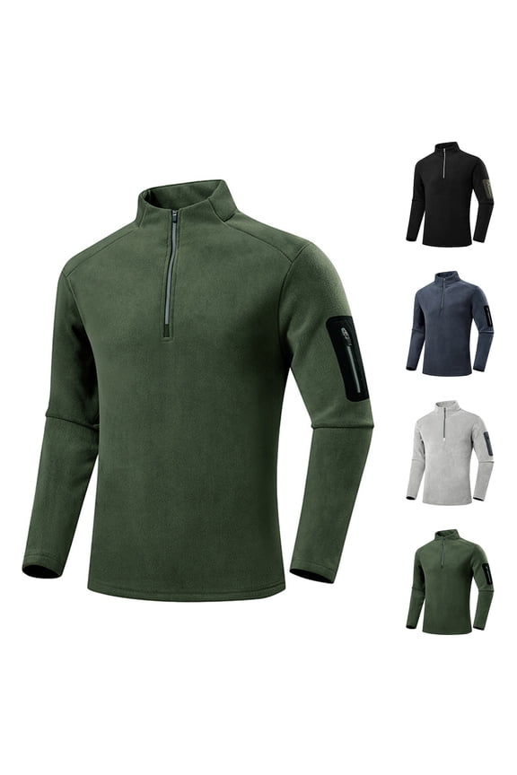 Men's Quarter Zip Activewear Pullover, Mock Neck Long Sleeve Top, Exterior Pocket Sweatshirt for Casual Work, Gray 4XL