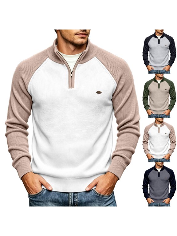 Men's Quarter Zip Sweatshirt, Logo Casual Pullover, Colorblock Raglan Sweatshirt, Half Zip Mock Neck for Work Leisure, Gray S