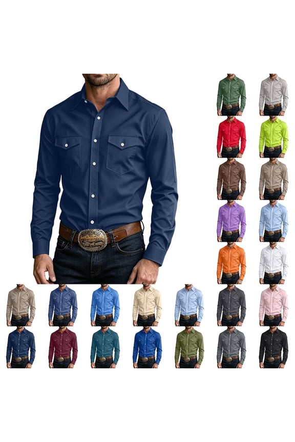 Men's Western Style Solid Button-Down, Pearl Snap Casual Top, Multi-Pocket Long Sleeve Shirt for Casual Work Party, White 3XL