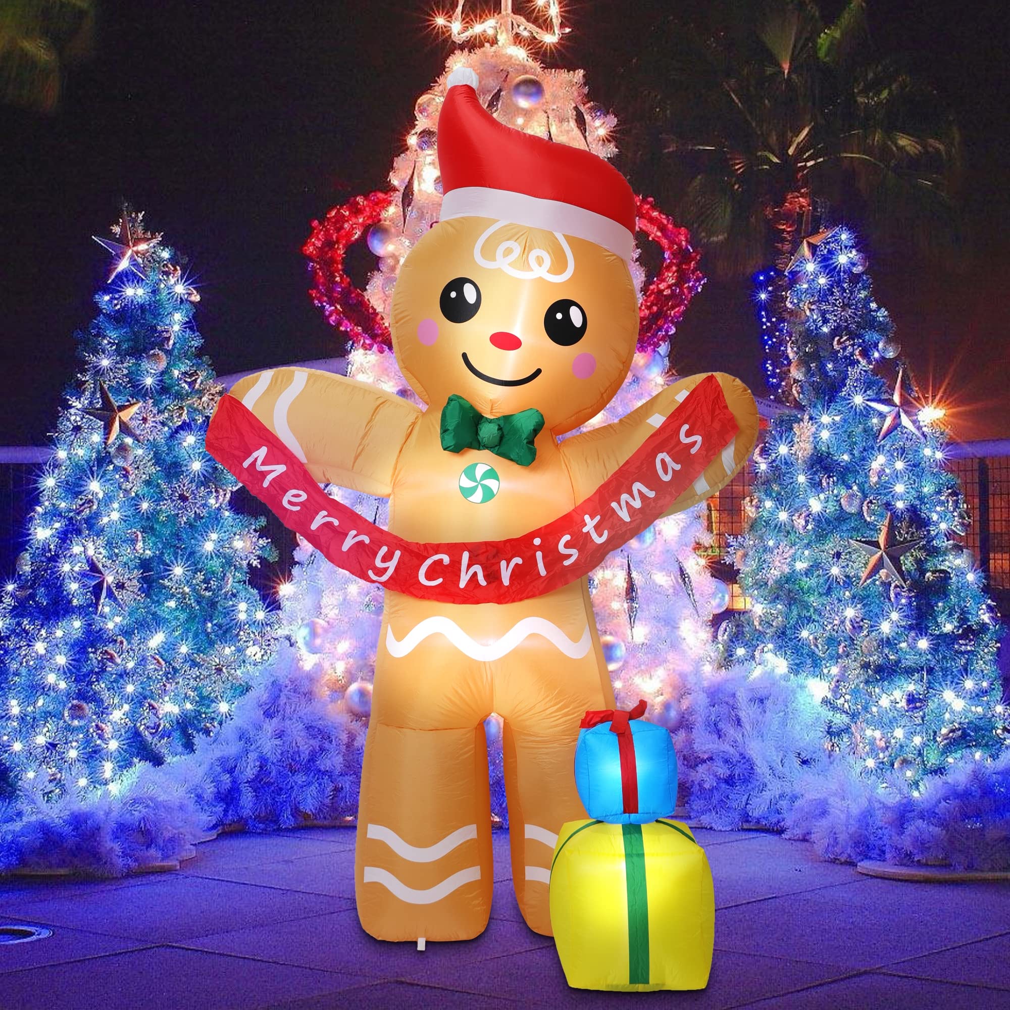 Gingerbread Holiday Inflatables Aesto 8.4 FT Christmas Inflatables Gingerbread Man with Gift Boxes, LED ...