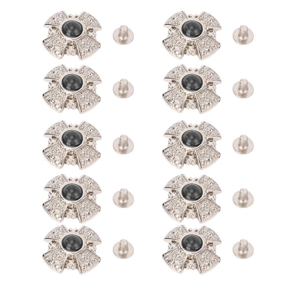 Aestri 10 Set Crossing Screw Back Buttons Colorful Gemstones Decorative Rivets Studs for Leather Saddles Bottle Bags Black 19.5mm / 0.77 inches Diameter