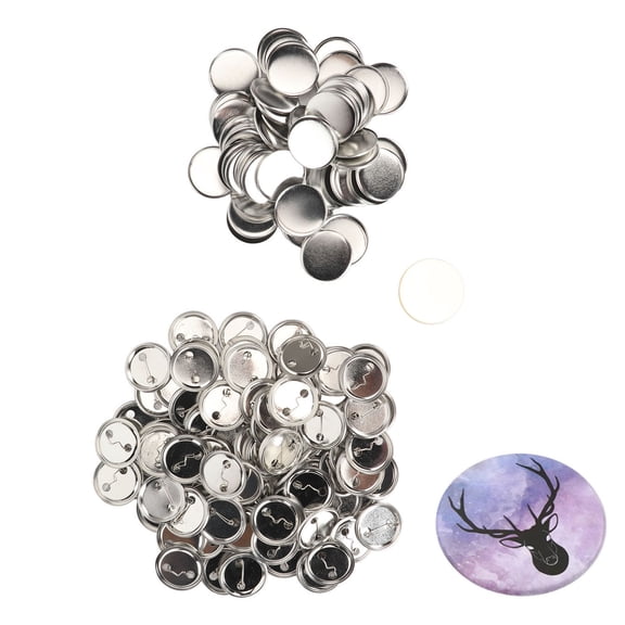 Aestri 100 Sets Pin Back Button Parts 44mm 1.73 Inches Metal Blank Button Making Supplies for Badge DIY Crafting with Covers Clips and Films