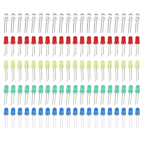 Aestri 100Pcs 3mm LED Light Diodes Kit, Assorted Colors, Power Saving Electronic Components for DIY Projects, 100 Count, Red Green Yellow Blue White