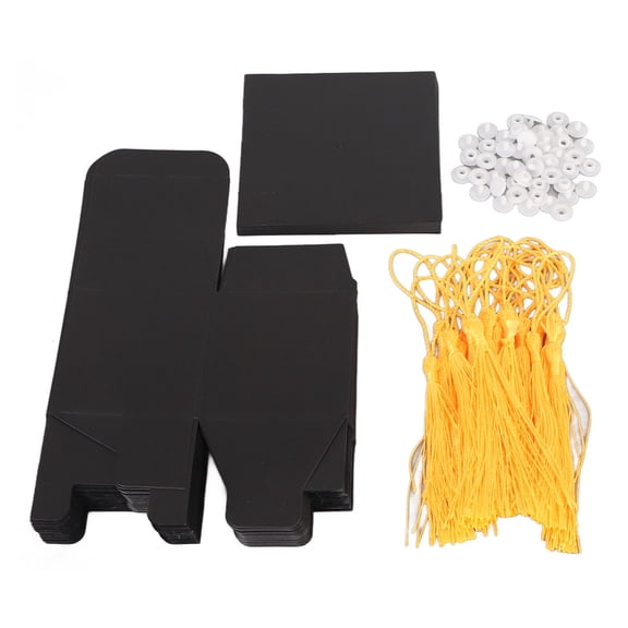 Aestri 20 Pieces Graduation Hat Gift Boxes with Tassels, European Style Paper Candy Box for Graduation Party Centerpieces and Decorations, Black, 3.5 Inches / 9 cm