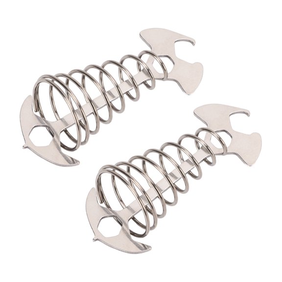 Aestri 2Pcs Anti Trip Deck Tie Down Anchor Pegs Fish Bone Shape Wind Rope Tightener Tensioner with Spring for Camping Hiking Silver