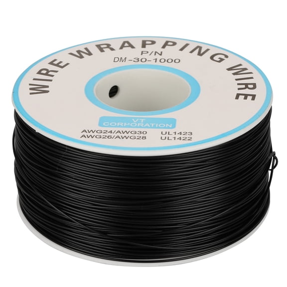 Aestri 30AWG Tinned Copper Wrapping Wire 1 Roll Single Strand 0.25mm Core Diameter Flexible Breadboard Jumper Cable for PCB Soldering Electronic Test Black 200m