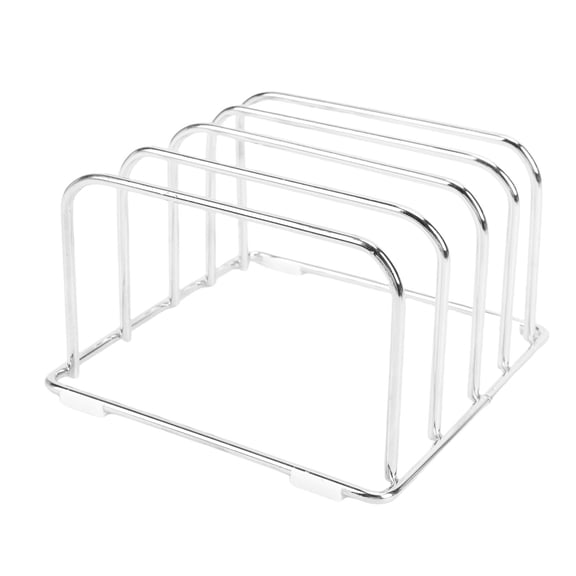 Aestri 4-Slot Stainless Steel Cutting Board Organizer Stand, Non-Slip Chopping Board and Plate Storage Rack for Kitchen Countertop or Cabinet, Silver, 6.3 x 6.3 x 3.74 Inches