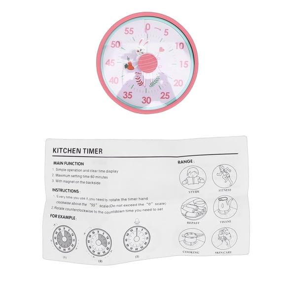 Aestri 60-Minute Visual Mechanical Countdown Timer, Pink and Green Magnetic Kitchen Classroom Time Management Tool with Foldable Stand, Battery-Free Dial for Cooking and Study
