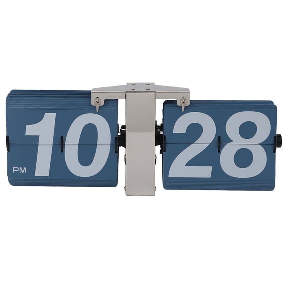Aestri Automatic Flip Clock Mechanical Clock Battery Powered Retro Digital Flip Down Clock for Desktop Standing Wall Hanging 12H Silver Blue