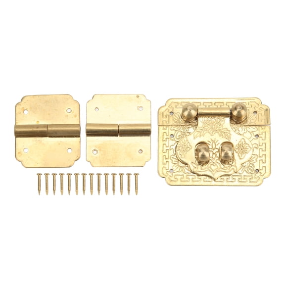 Aestri Box Lock Buckle Hinges Set, Durable Rustproof Brass Small Hinge with Latch, Retro Vintage Style Corrosion Resistant Hardware for Jewelry Boxes, Tool Cabinets and Wooden Cases