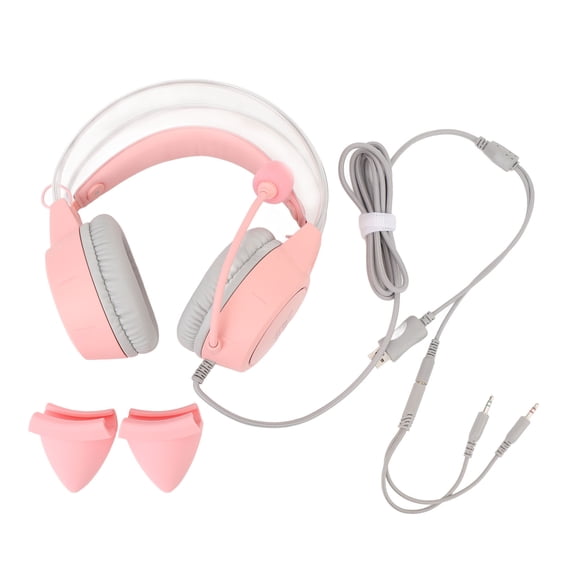 Aestri Cat Ear Gaming Headset Roseate RGB Light Adjustable Headband Wired Headphones with Mic for PC Laptop Game Console