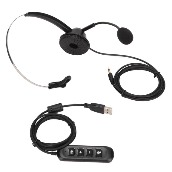 Aestri H360-3.5-U901 Single Ear Customer Service Headset with Adjustable Volume and USB Sound Card, Black