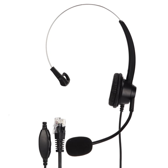Aestri H360-RJ9-VA Single Sided Telephone Headset with RJ9 Plug, Black, Volume Adjustment for Call Centers and Offices