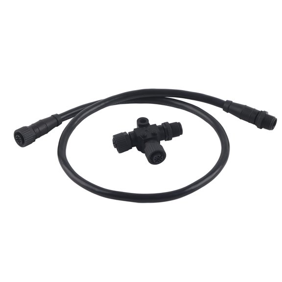 Aestri Marine Network Drop Backbone Cable with 5-Pin T-Connector, 19.69 Inches / 0.5m M12 Thread IP67 Waterproof ABS Extension Cord Set for NMEA 2000 Boat Communication Systems, Black