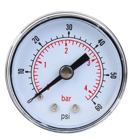 Aestri Mechanical Pressure Gauge for Air, Oil, and Water, 1/8 Inch BSPT Back Mount Connection, 0 to 60 PSI (0 to 4 Bar), Double Scale Pointer, Metal Outer Case, Accurate Measurement Dial