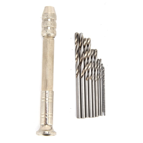 Aestri Pin Vise Hand Drill Set with 10 Twist Drill Bits (1-3mm / 0.04-0.12 in), Stainless Steel Mini Manual Drilling Hole Puncher Tool for Wood, Plastic, Walnut, Amber, Beads, and Small Model Kits