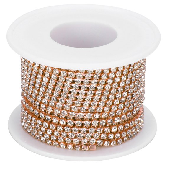 Aestri SS8 2.5mm Artificial Diamond Chain 10 Yards Roll DIY Home Craft Wedding Decoration Jewelry Making Chain Rose Gold