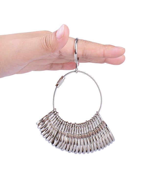 Silver Ring Sizer Gauge Tool and Measuring Stick Set, Metal Ring Mandrel US Sizes 1 to 15 with 27 Pcs Circle Models, Aluminum Iron Jeweler Sizing Kit