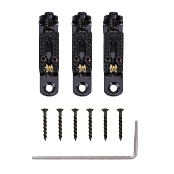 Aestri Single Roller String Guitar Bridges Set with Hex Wrench and Screws, 3 Pieces, Black