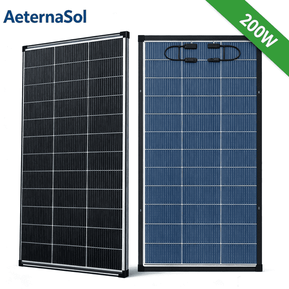 AeternaSol 200W Bifacial Solar Panel, N-Type 12V 18BB, 25% High Efficiency,IP68 Waterproof, Anti-Reverse Diode for RV Home Off-Grid