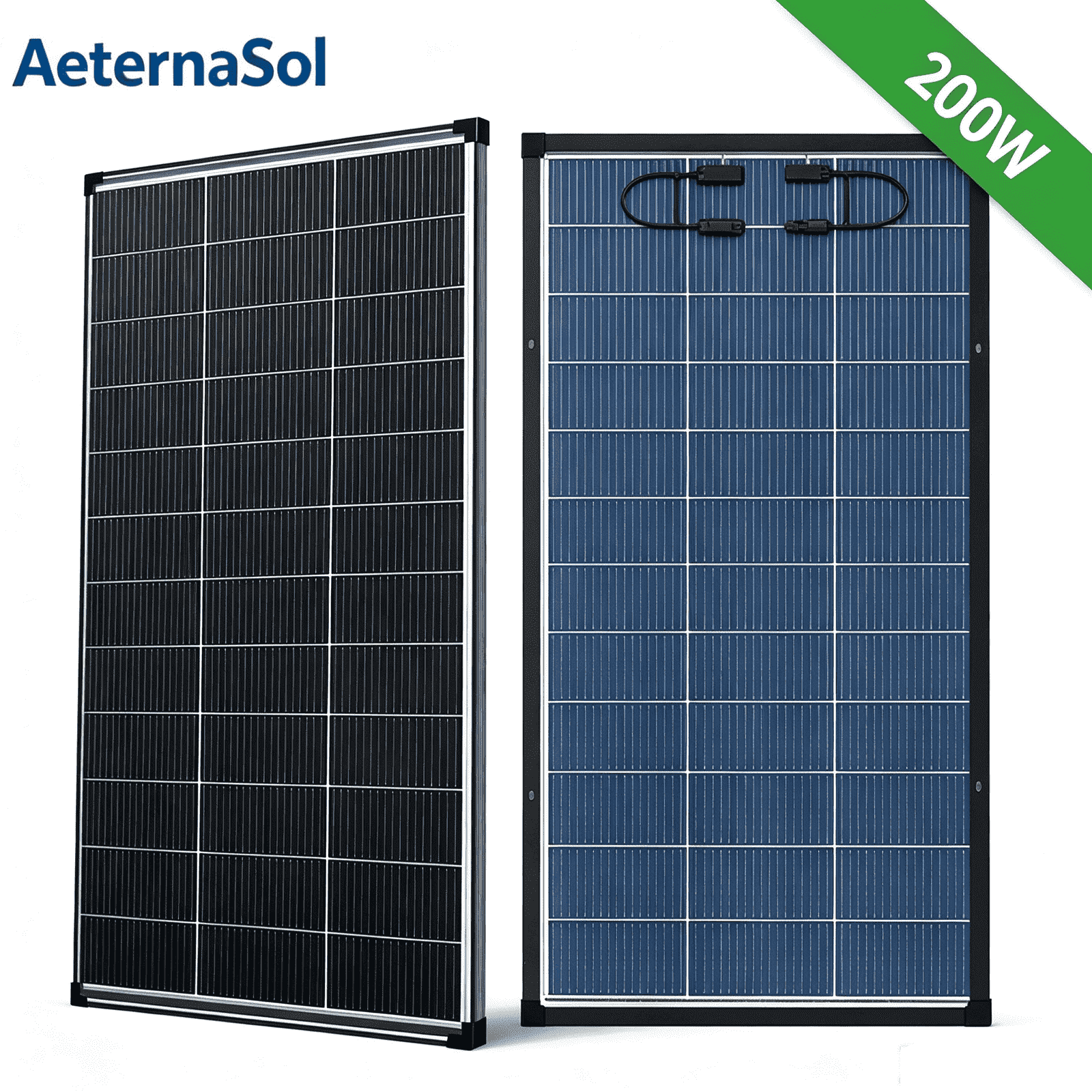 AeternaSol 200W Bifacial Solar Panel, N-Type 12V 18BB, 25% High Efficiency,IP68 Waterproof, Anti-Reverse Diode for RV Home Off-Grid