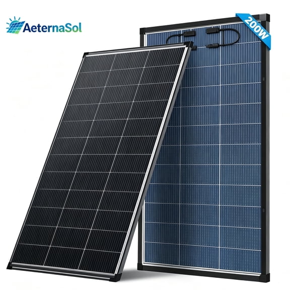 AeternaSol 200W Bifacial Solar Panel N Type 18BB A+ Grade 12V for Off Grid RV Boat Rooftop Camper IP68 Waterproof