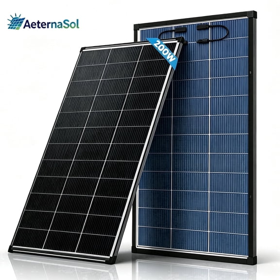 AeternaSol 200W 12V Bifacial Solar Panel, 18BB N-Type A+ Grade with 25% Efficiency, IP68 Waterproof & Pre-Drilled for Quick Install on RV, Boat, Camper & Farm