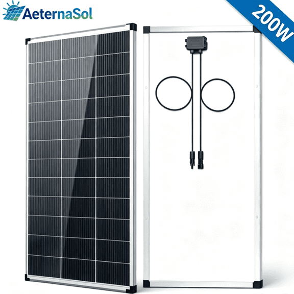 AeternaSol 200W Solar Panel, N-Type 18BB 25% High-Efficiency A+ Grade, IP68 Waterproof 12V PV Module for RV, Boat, Camper, Home, Rooftop & Off-Grid