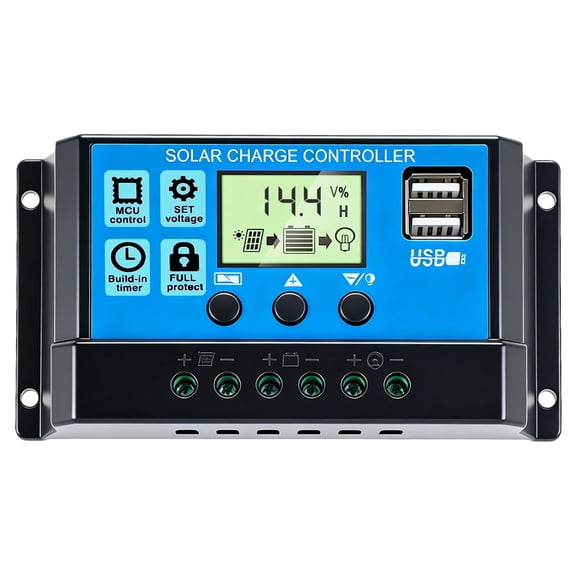 AeternaSol 30A PWM Solar Charge Controller 12V 26V Auto Identification LCD Display Dual USB