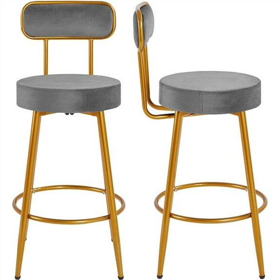 AetherLove 26'' Velvet Bar Stools Counter Height for Kitchen Counter with Backrest and Footrest Modern Gold Barstools Upholstered Bar Height Stools, Set of 2, Dark Gray