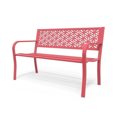 AetherLove 50" Outdoor Bench Metal with Floral Back, Garden Bench Front Porch Bench for Yard Patio Entryway Park Outside, 800lb Capacity-Pink