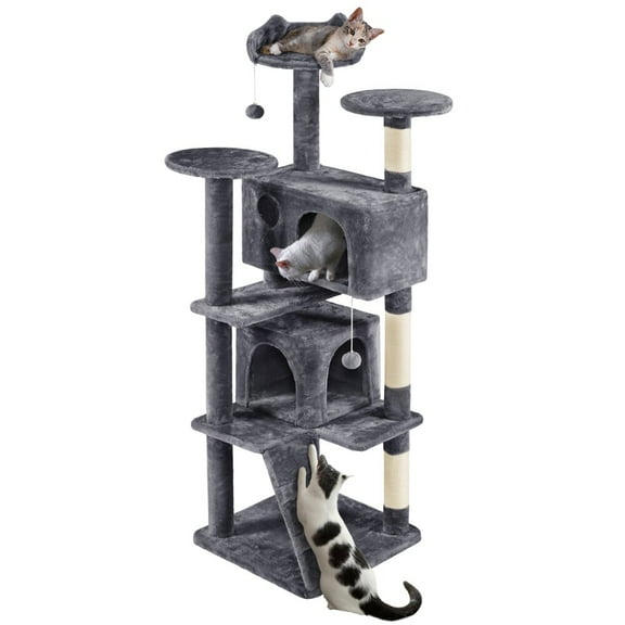 AetherLove 70in Multilevel Cat Tree Tower, Multi-Level Large Plush Condo Cat Furniture with Sisal Scratching Posts and 2 Danglinge Balls, Dark Gray