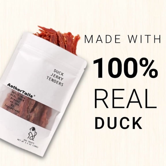 AetherTails Duck Jerky Tender Dog Treats  Natural, High-Protein, Grain-Free Chewy Snacks for Dogs, Made with Real Duck, No Artificial Additives  Healthy Training or Reward Treats, 3.53oz