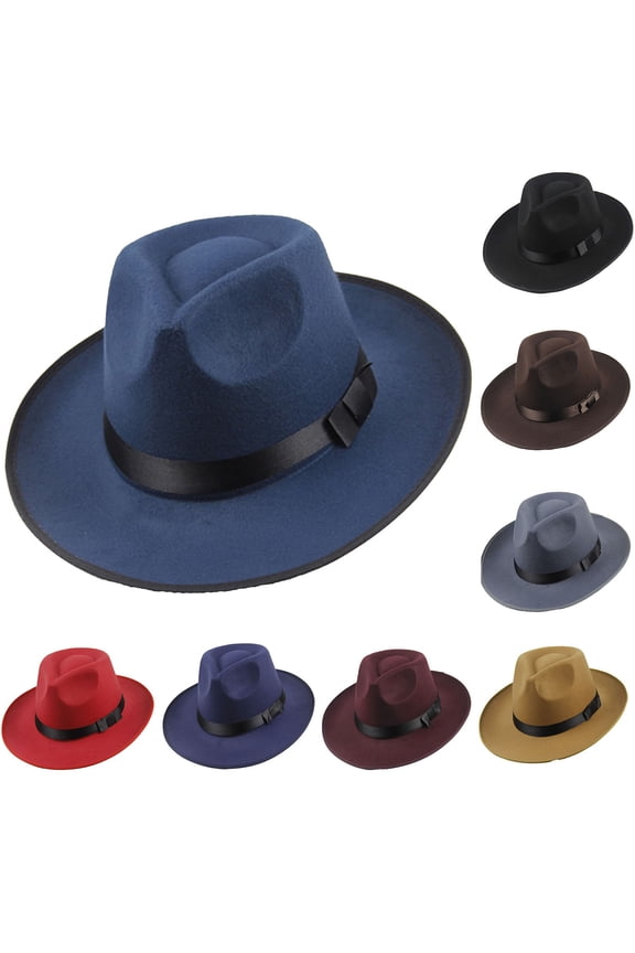 Men's Wool Felt Panama Fedora Hat, Wide Brim Hard Derby Hat, Vintage Jazz Hat for Wedding And Party,Charcoal Fits All – Gift Ready
